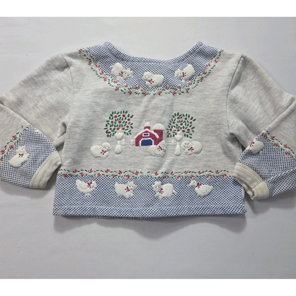 Vintage Spumoni Baby Sweatshirt 4T Farm Animals Embroidered USA Cottagecore - Picture 2 of 6